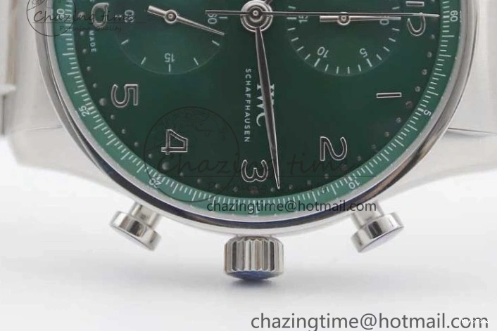 MIROTIME 1223 FastDry Portugieser Chronograph IW371615 ZF Best Edition Green Dial on SS Bracelet A7750 (Slim Movement) 7038